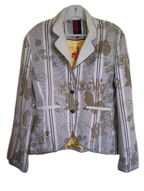 Tailored Cream & Tan Floral Stripe Blazer Jacket Linen Cotton Blend